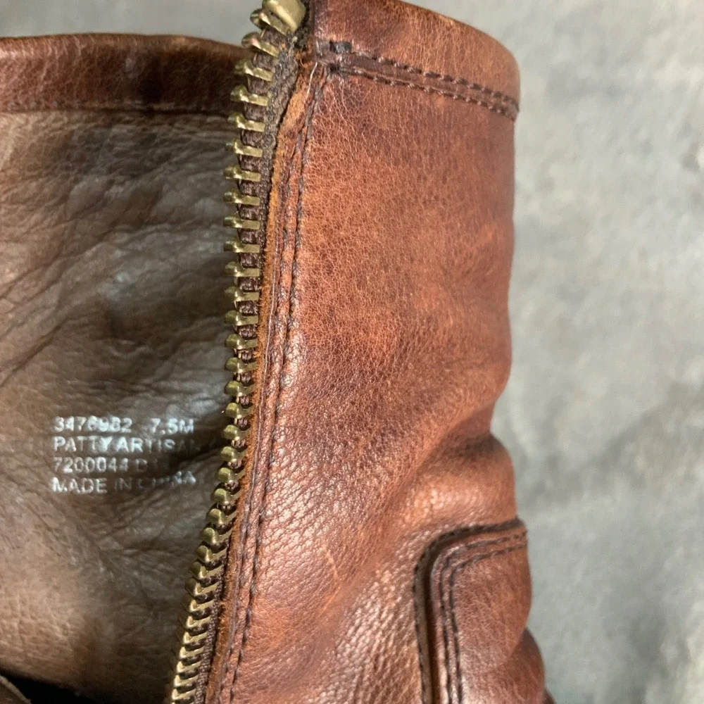 Frye Patty Artisan Zip Brown Leather Block Heel Ankle Boots 3476982 Womens 7.5 M
